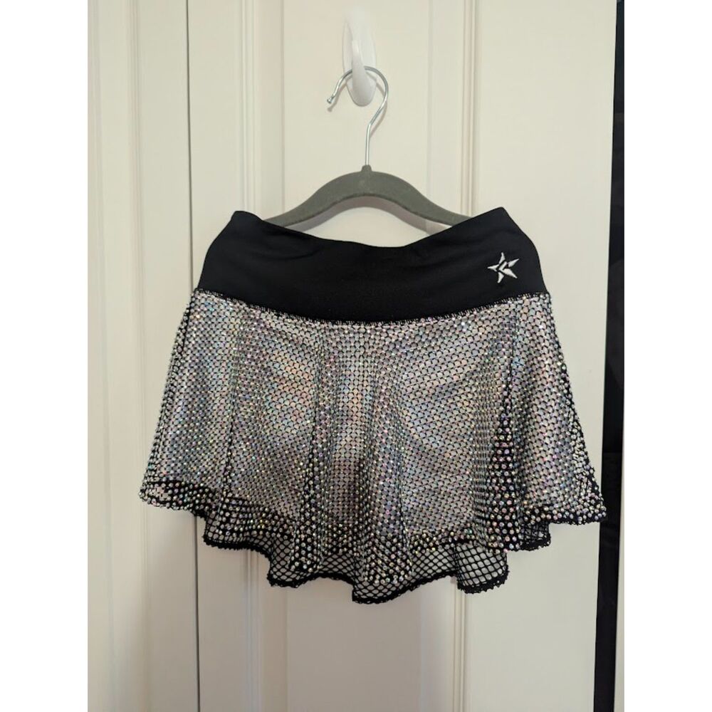 Rebel Athletic Mesh Couture rhinestone silver skort Youth Large (sold out) cheer